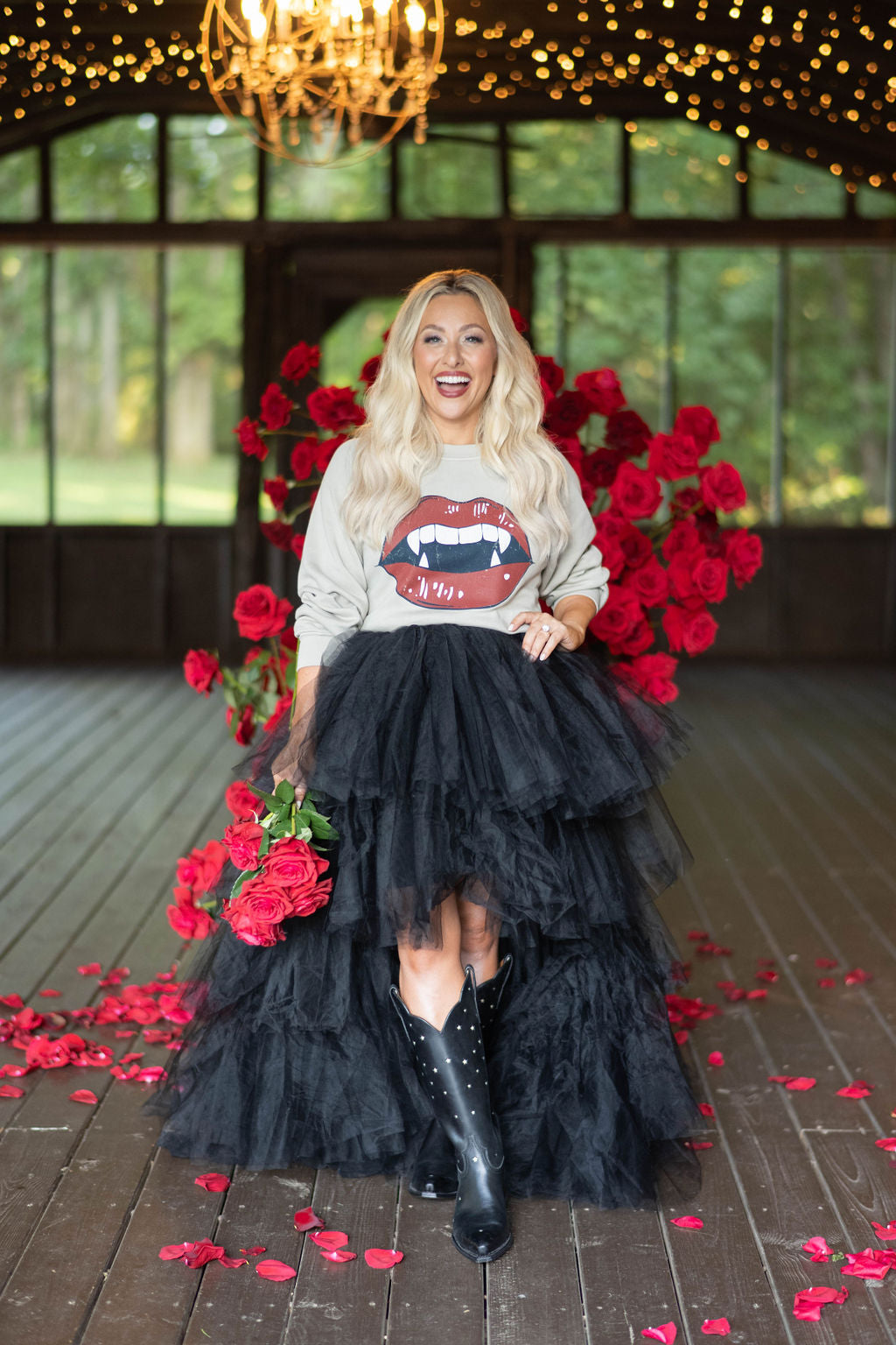 Vampire Fangs Sweatshirt in Taupe