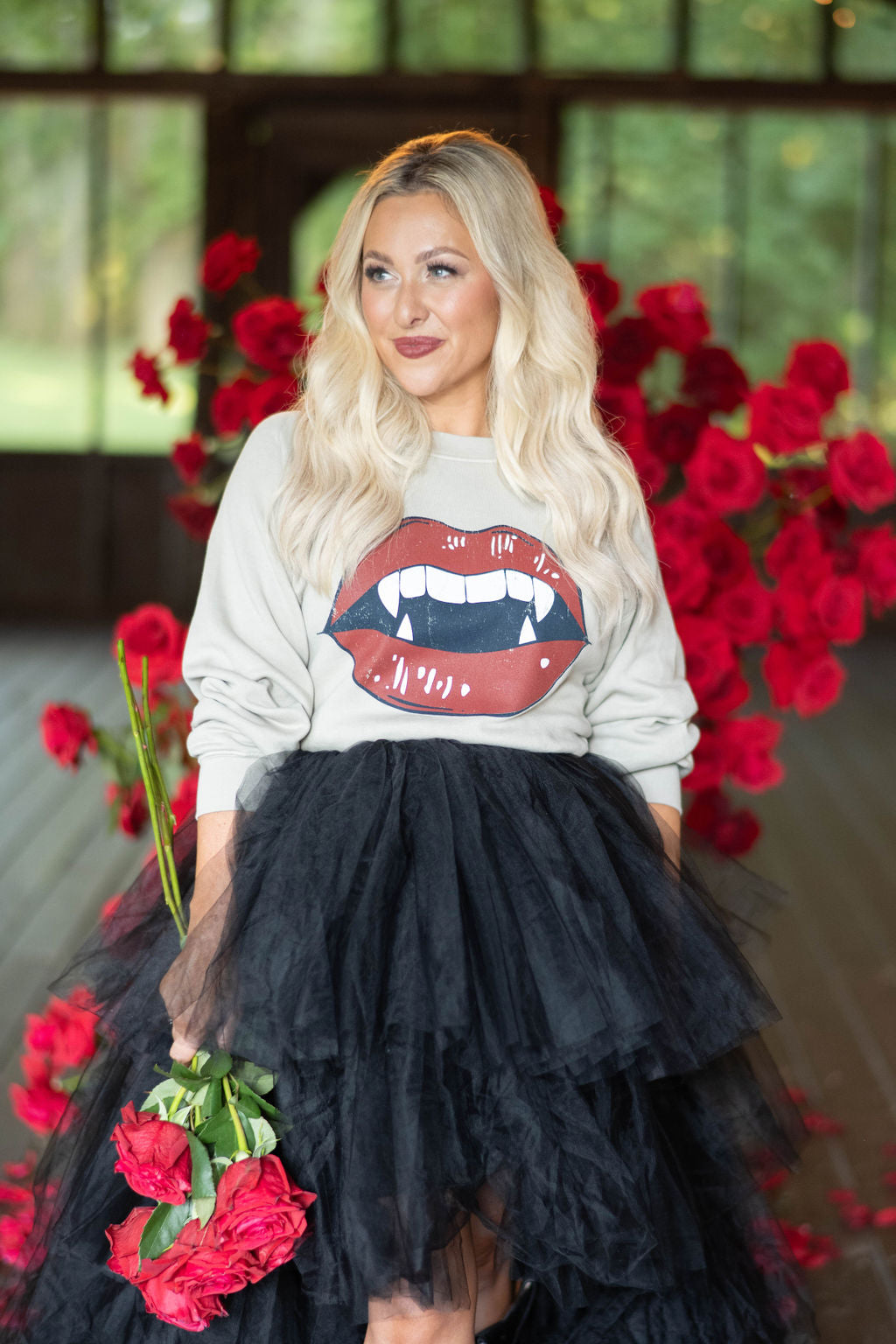 Vampire Fangs Sweatshirt in Taupe
