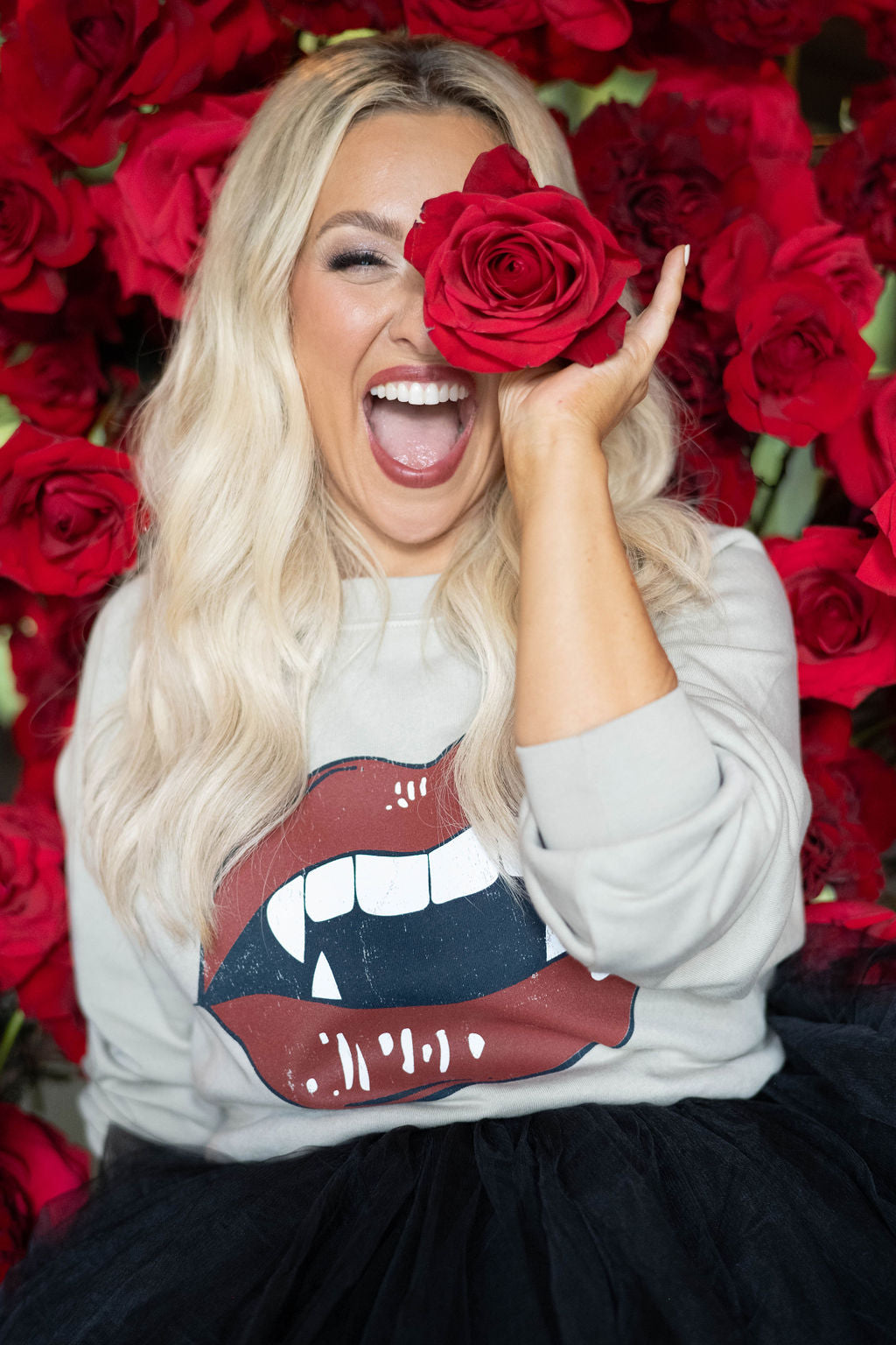 Vampire Fangs Sweatshirt in Taupe