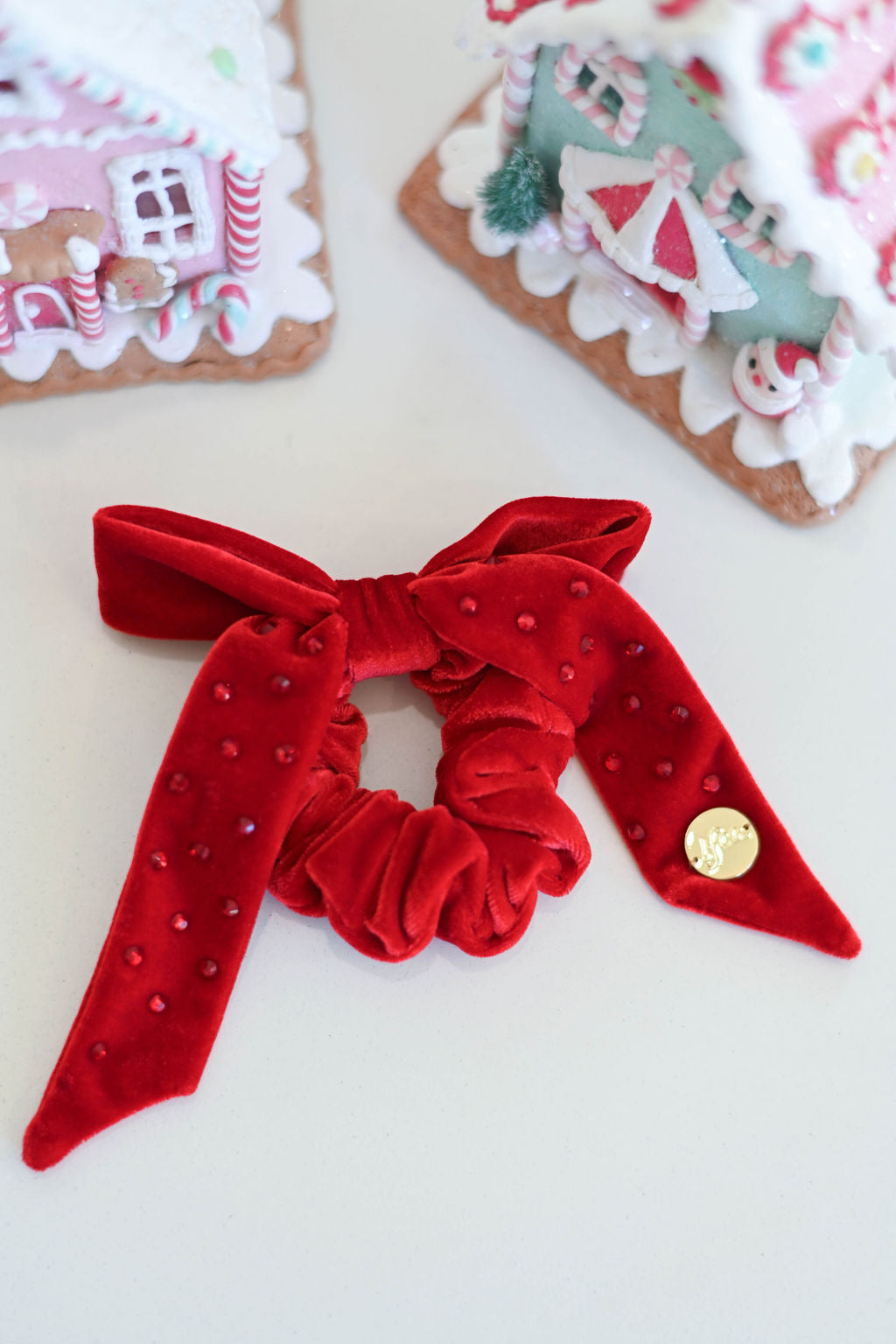 Velvet Bow Scrunchie in Crimson