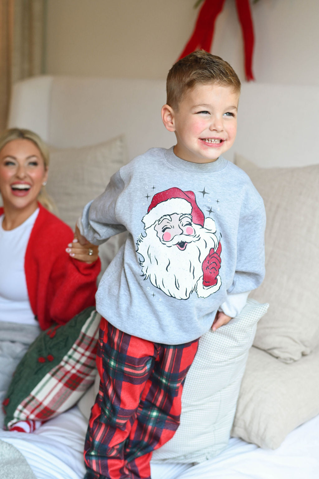 Kid's Classic Santa Sweatshirt in Heather Grey