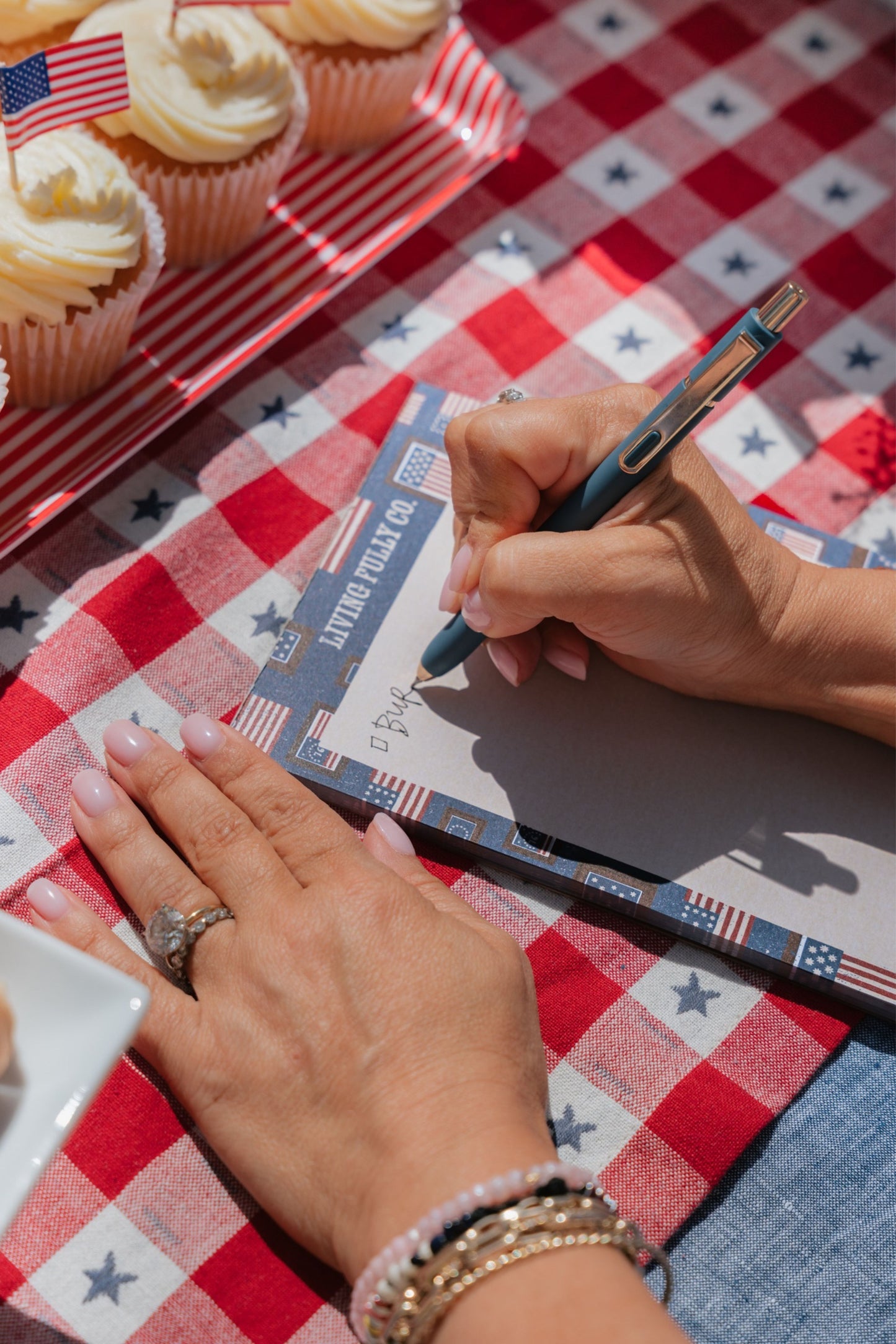 Flag notepad on tablecloth