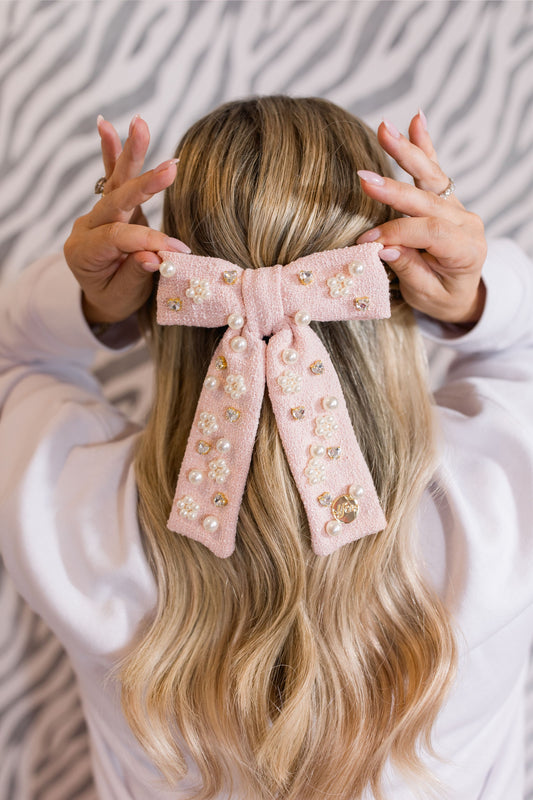 Dusty Rose Pearl Bow Clip