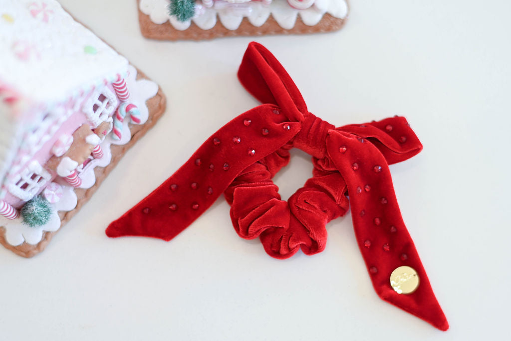 Velvet Bow Scrunchie in Crimson