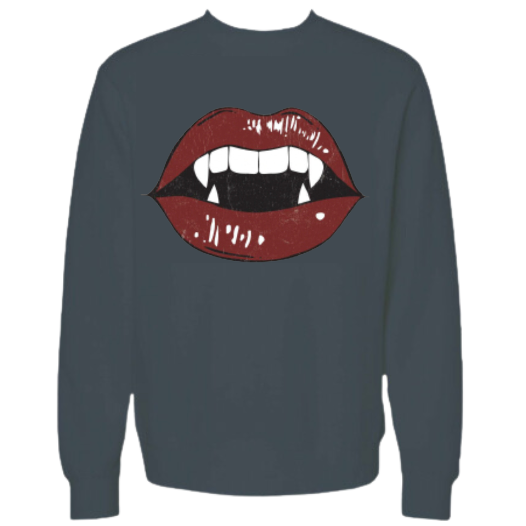 RESTOCK of Vampire Fangs Sweatshirt in Charcoal