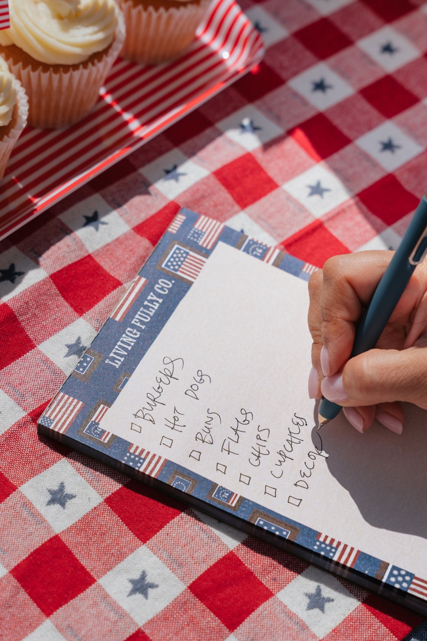 Flag notepad on tablecloth
