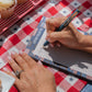 Flag notepad on tablecloth
