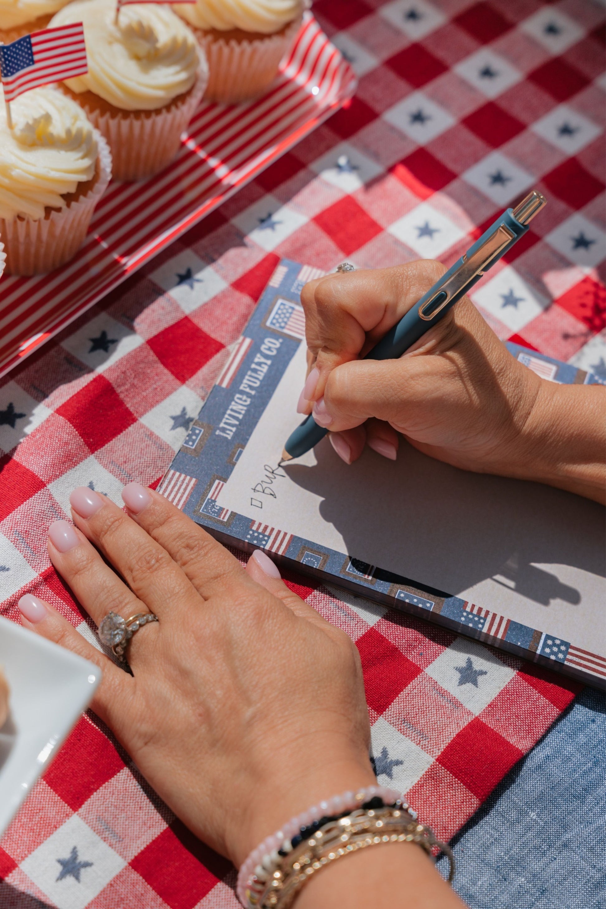 Flag notepad on tablecloth